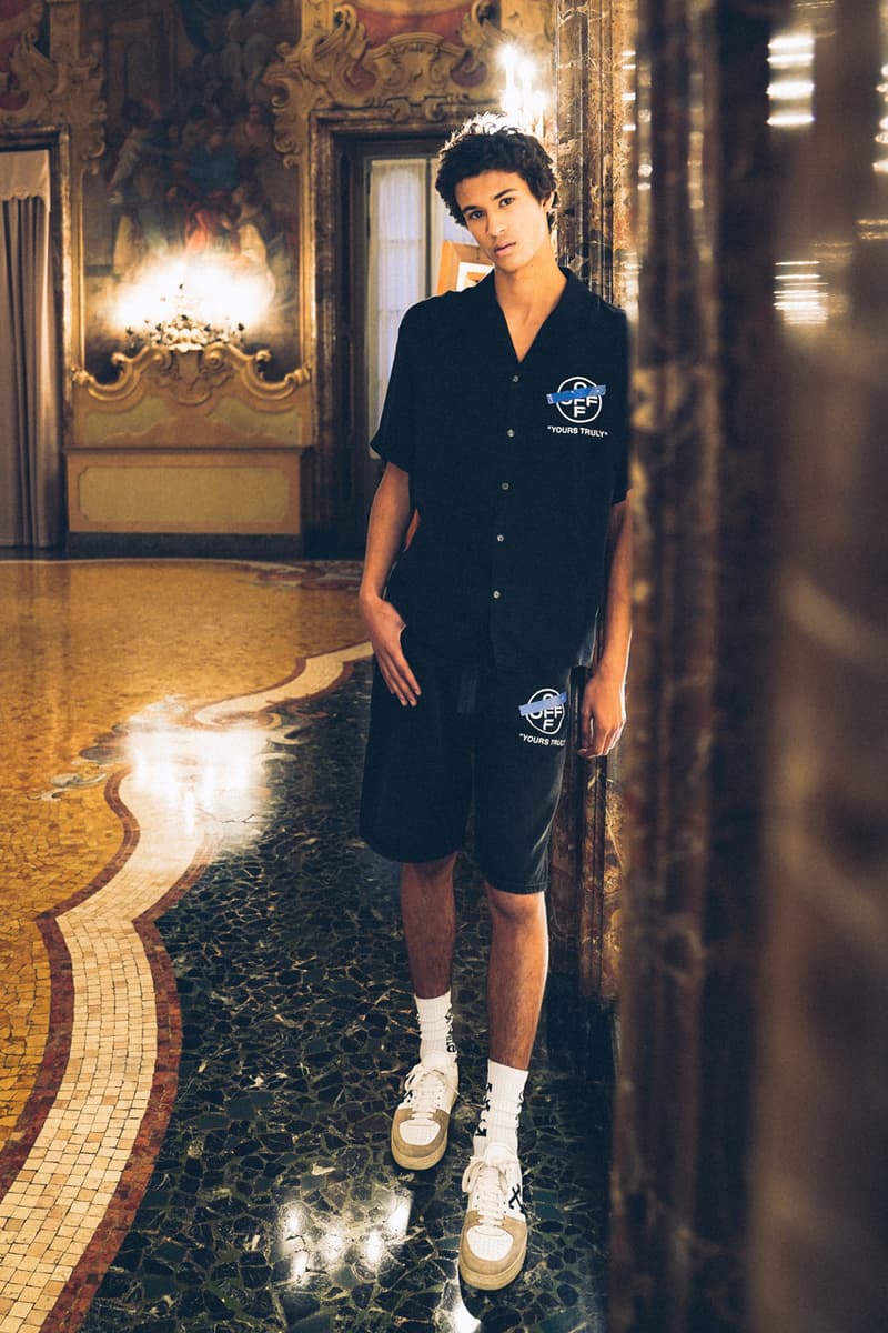 Off-White™が最新カプセルコレクション"SURRENDER"を発表 "SURRENDER" Capsule Collection Hoodies T-shirts Mock Necks Shirts Button Down Long Sleeves Bucket Hats Denim Shorts Salmon White Black Tape