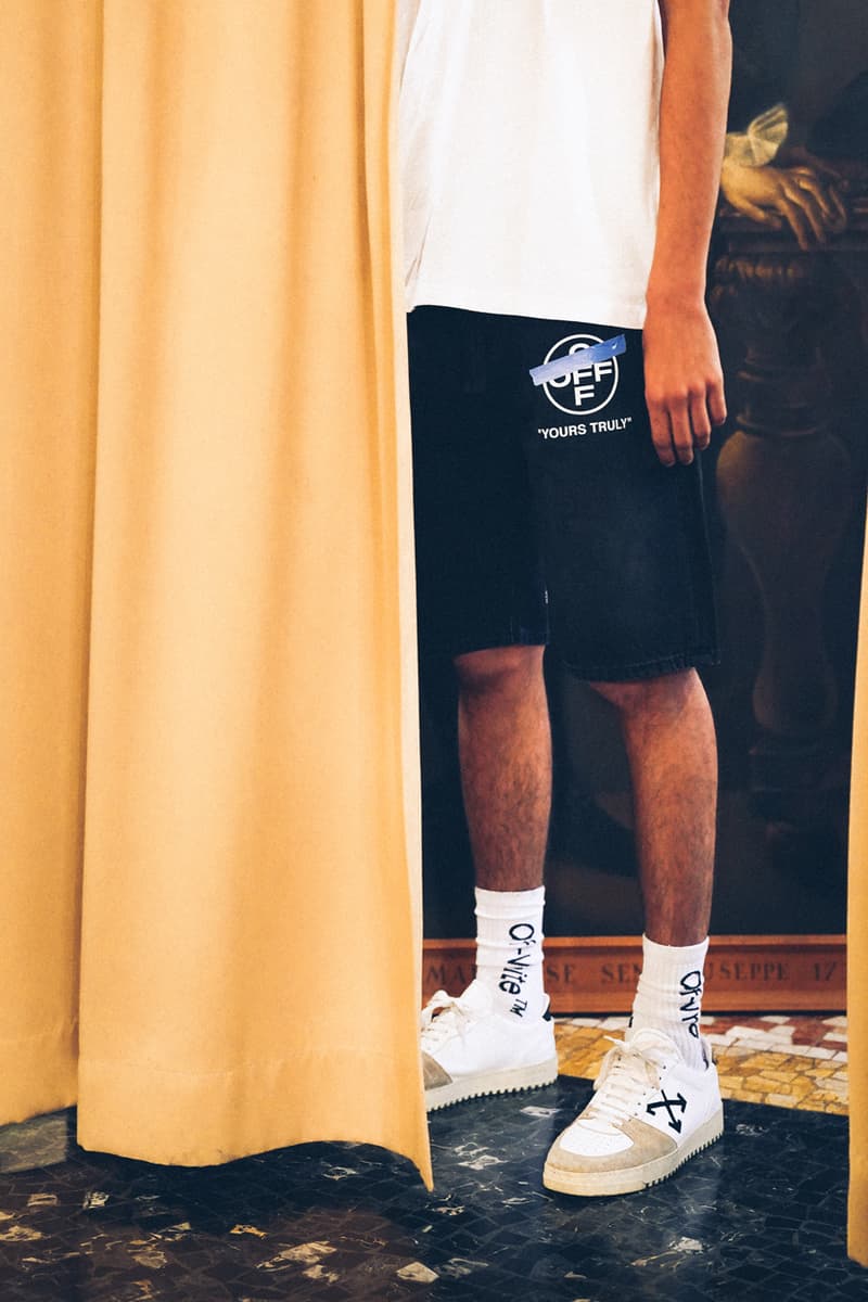 Off-White™が最新カプセルコレクション"SURRENDER"を発表 "SURRENDER" Capsule Collection Hoodies T-shirts Mock Necks Shirts Button Down Long Sleeves Bucket Hats Denim Shorts Salmon White Black Tape