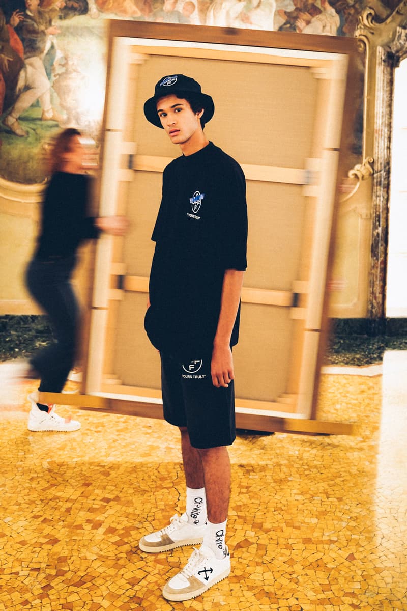 Off-White™が最新カプセルコレクション"SURRENDER"を発表 "SURRENDER" Capsule Collection Hoodies T-shirts Mock Necks Shirts Button Down Long Sleeves Bucket Hats Denim Shorts Salmon White Black Tape