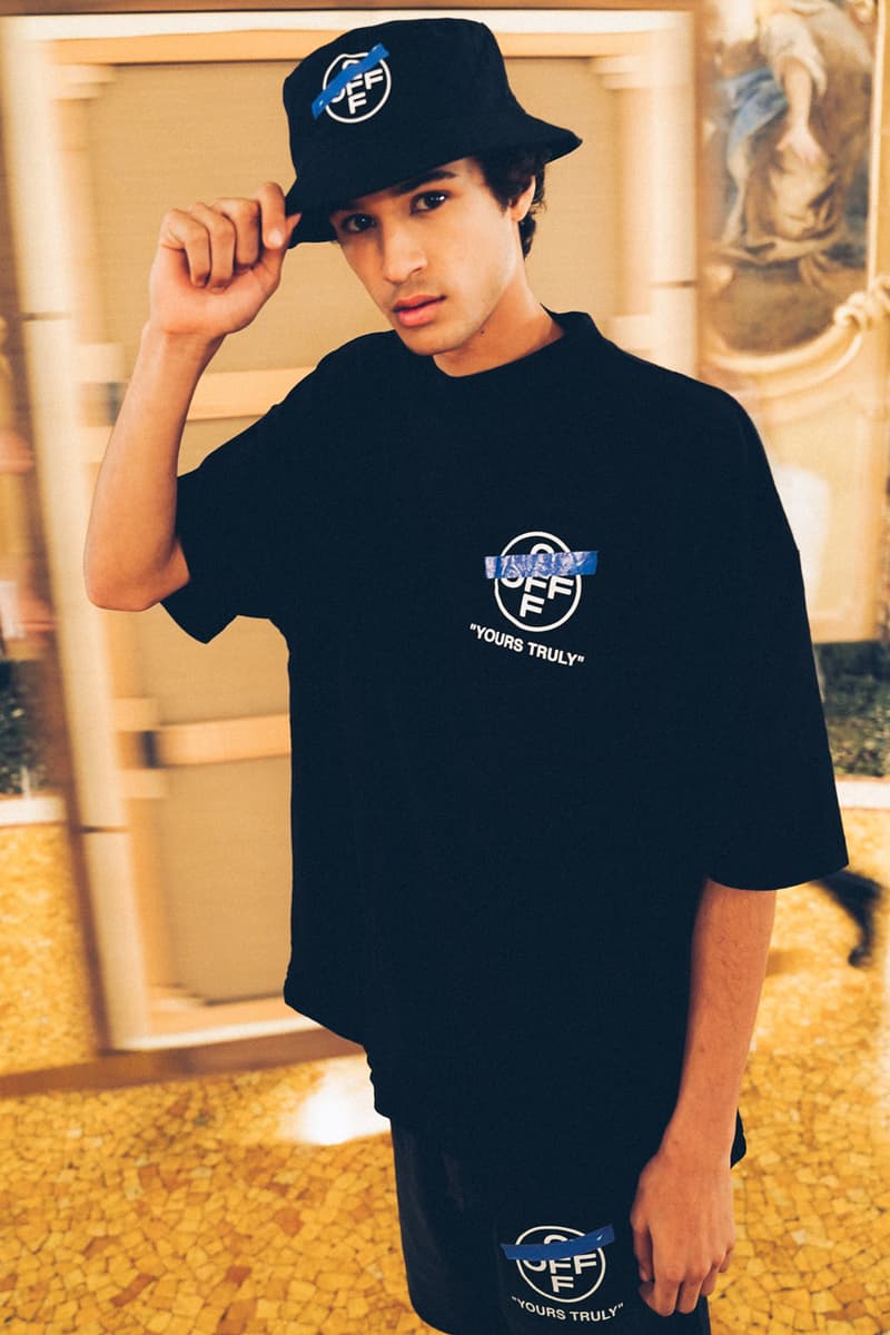 Off-White™が最新カプセルコレクション"SURRENDER"を発表 "SURRENDER" Capsule Collection Hoodies T-shirts Mock Necks Shirts Button Down Long Sleeves Bucket Hats Denim Shorts Salmon White Black Tape