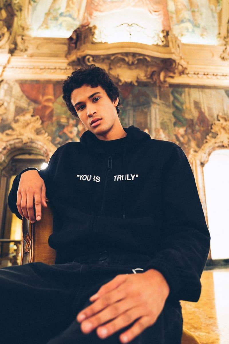 Off-White™が最新カプセルコレクション"SURRENDER"を発表 "SURRENDER" Capsule Collection Hoodies T-shirts Mock Necks Shirts Button Down Long Sleeves Bucket Hats Denim Shorts Salmon White Black Tape