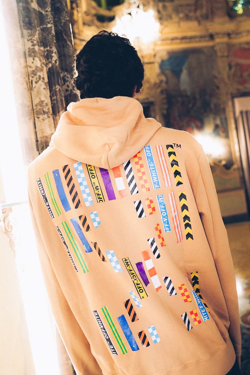 Off-White™が最新カプセルコレクション"SURRENDER"を発表 "SURRENDER" Capsule Collection Hoodies T-shirts Mock Necks Shirts Button Down Long Sleeves Bucket Hats Denim Shorts Salmon White Black Tape