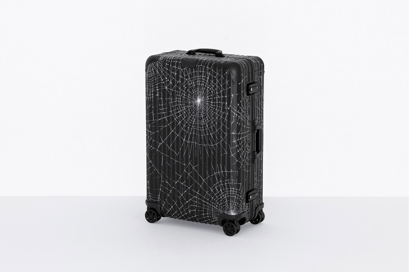 Supreme x RIMOWA Spring 2019 Custom Suitcases aluminum bodies black anodized spiderweb monogram print