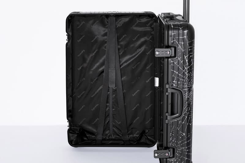 Supreme x RIMOWA Spring 2019 Custom Suitcases aluminum bodies black anodized spiderweb monogram print