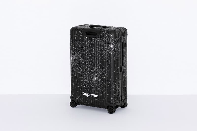 Supreme x RIMOWA Spring 2019 Custom Suitcases aluminum bodies black anodized spiderweb monogram print