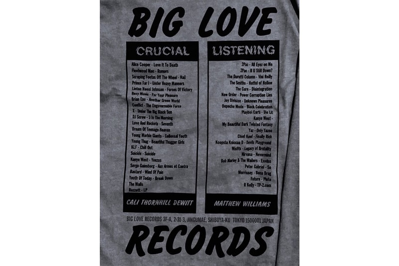 ビッグラブ x アリクス x カリソーンヒルデウィットによるコラボTシャツが発売 Big Love Records x マシュー・ウィリアムズ x カリ・ソーンヒル・デウィットによるコラボTシャツが発売 Big Love Records x Matthew M. Williams x Cali Thornhill DeWitt によるトリプルコラボTシャツが発売