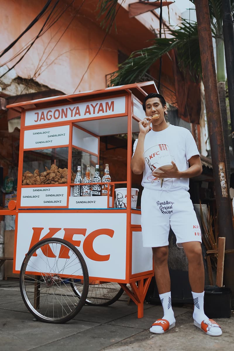 LAのサンダルブランド SANDALBOYZ が KFCを招聘したカプセルコレクションを発表 KFC x SANDALBOYZ Court Slides & Clothing Collection First Look Indonesia Capsule t-shirts hoodies shorts socks Lookbooks Colonel Sanders Fried Chicken Inspired Release information