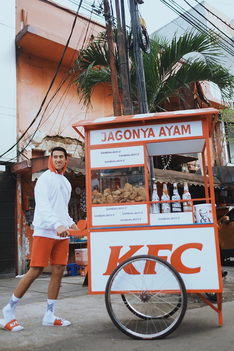 LAのサンダルブランド SANDALBOYZ が KFCを招聘したカプセルコレクションを発表 KFC x SANDALBOYZ Court Slides & Clothing Collection First Look Indonesia Capsule t-shirts hoodies shorts socks Lookbooks Colonel Sanders Fried Chicken Inspired Release information