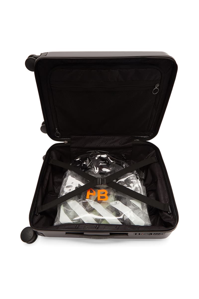 Off-White™️がオリジナルのスーツケース3型をリリース Off-White™ Arrows "FOR TRAVEL" Suitcases Release Information First Look Travel Virgil Abloh Streetwear Black Yellow White SSENSE How to Cop Luggage