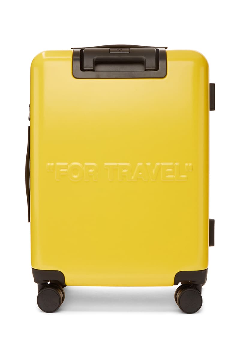Off-White™️がオリジナルのスーツケース3型をリリース Off-White™ Arrows "FOR TRAVEL" Suitcases Release Information First Look Travel Virgil Abloh Streetwear Black Yellow White SSENSE How to Cop Luggage