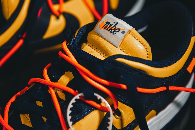 オフホワイトx ナイキ ダンク 3型にクローズアップ Off-White™ Nike Dunk Low virgil abloh university red gold pine green release information buy cop purchase details sneaker footwear sb