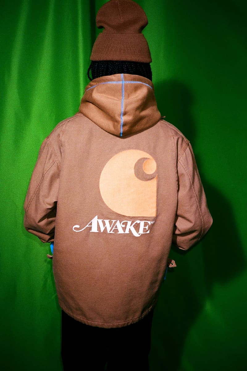 アウェイク NY カーハート WIP Awake NY × Carhartt WIP がコラボカプセルコレクションをリリース Awake NY x Carhartt WIP Capsule Collection release drop info vintage hunting outerwear outdoors workwear michigan coat american script jersey Watch Hat beanie in Black, Hamilton Brown, and Awake NY Bright Blue