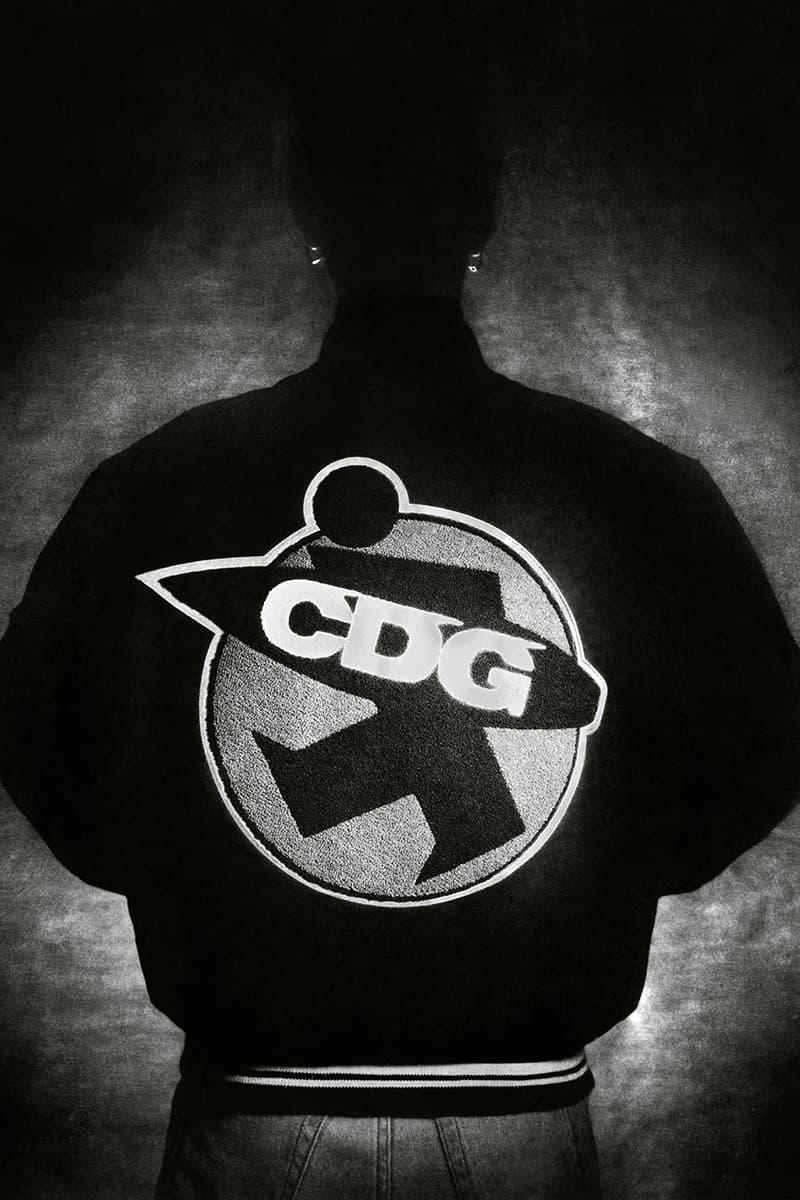 ステューシー コム デ ギャルソン STÜSSY × COMME des GARÇONS によるコラボジャケットがリリース COMME des GARÇONS Stüssy 40th Anniversary Varsity Jacket Release Info Buy Price Where Melton Wool Black