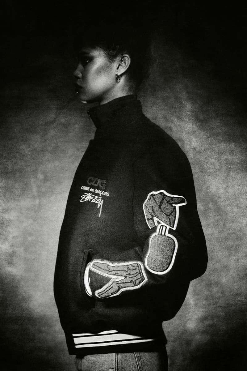 ステューシー コム デ ギャルソン STÜSSY × COMME des GARÇONS によるコラボジャケットがリリース COMME des GARÇONS Stüssy 40th Anniversary Varsity Jacket Release Info Buy Price Where Melton Wool Black
