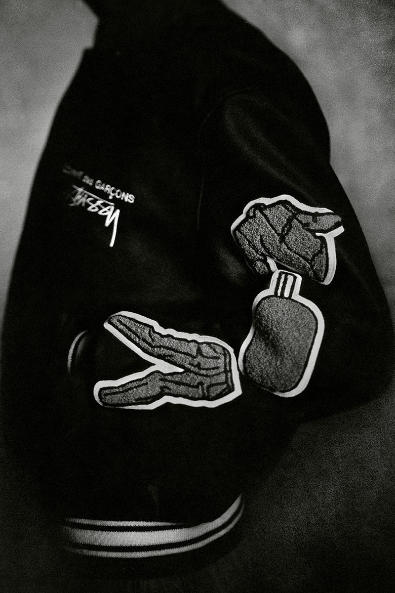 ステューシー コム デ ギャルソン STÜSSY × COMME des GARÇONS によるコラボジャケットがリリース COMME des GARÇONS Stüssy 40th Anniversary Varsity Jacket Release Info Buy Price Where Melton Wool Black