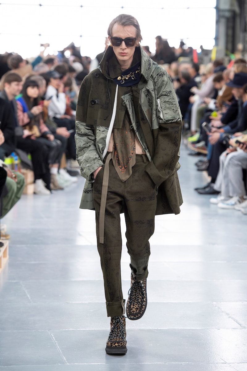 サカイ 2020年秋冬コレクションのバックステージに潜入 sacai Paris Fashion Week Fall Winter Runway Nike Pegasus Vaporfly pfw co ed chitose abe deconstruction military outerwear japanese designer layer styles leopard olive asymmetrical 