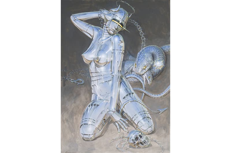 空山基が新作個展 “Sex Matter” と “Trex” を同時開催 Hajime Sorayama "Sex Matter" NANZUKA Exhibition Robots Paintings Dinosaurs "Trex" "2G" Studio Tyrannosaurus Stegosaurus Gold Silver