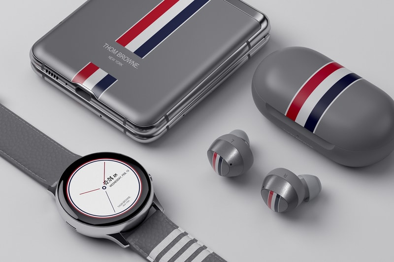 Samsung サムスン Thom Browne トム ブラウン Galaxy Z Flip Phone 新作 折りたたみ式 スマホ Buds+ Watch Active2 unpacked 限定 エディション コラボ ワイヤレス イヤホン ウォッチ ベルト event reveal release info date smartphone foldable phone fold