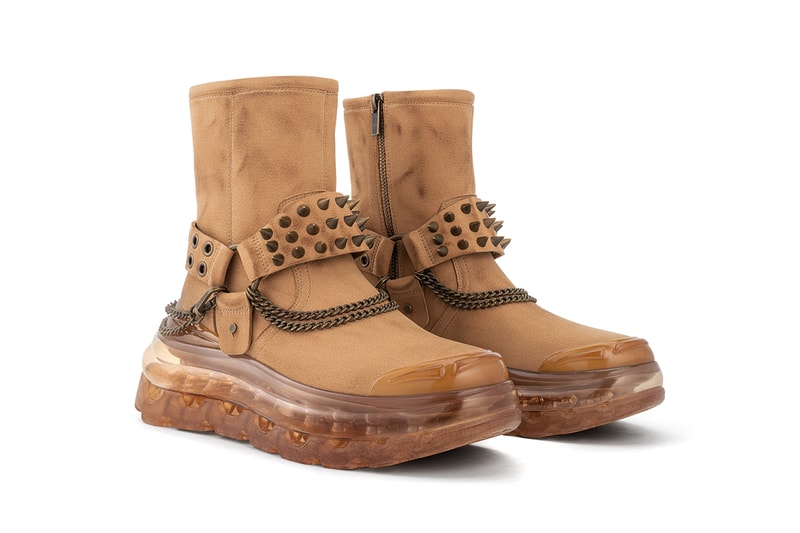 シューズ 53045からEASY RID'AIRが登場 SHOES 53045 EASY RID'AIR Boot Release Information First Look Footwear Chunky Sole Air Bubble Unit David Tourniaire-Beauciel Western Themes Americana Chains Buckles Brown Suede Eco Friendly Conscious Faux Spikes Studs