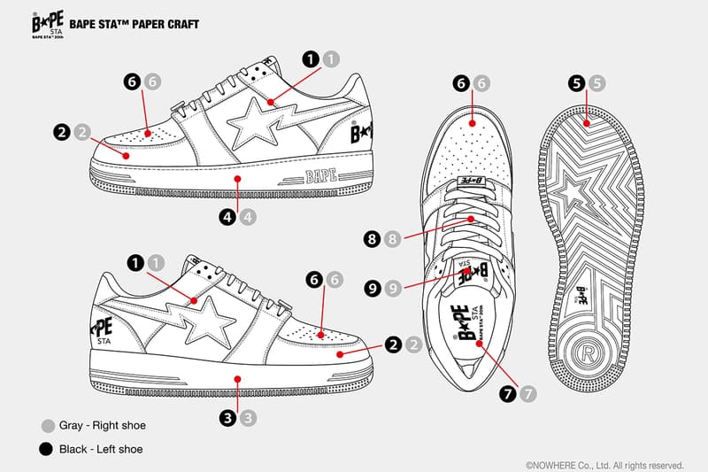 べイプ ベイプスタ BAPE®️ から定番スニーカー BAPE STA™ のペーパークラフト用の図面が無料ダウンロード可能に