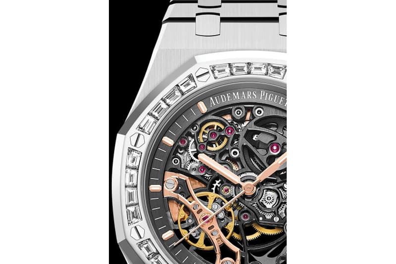 オーデマピゲ ロイヤル オーク Audemars Piguet から ベゼルに32個のバゲットカットダイヤモンドを配した新作 Royal Oak が登場 Audemars Piguet Baguette Royal Oak Double Balance Wheel Openworked 15412BC.ZZ.1220BC.01 Openworked AP watches Swiss le Brassus diamonds gold watch
