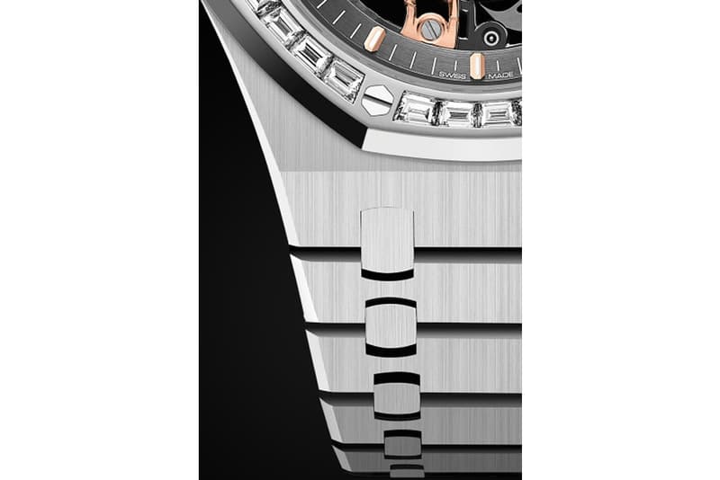 オーデマピゲ ロイヤル オーク Audemars Piguet から ベゼルに32個のバゲットカットダイヤモンドを配した新作 Royal Oak が登場 Audemars Piguet Baguette Royal Oak Double Balance Wheel Openworked 15412BC.ZZ.1220BC.01 Openworked AP watches Swiss le Brassus diamonds gold watch 