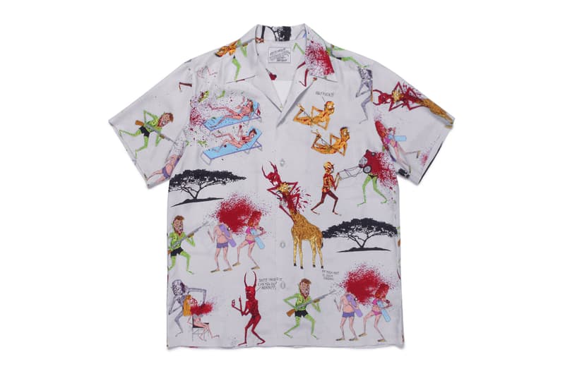 ワコマリアがネックフェイスとの最新コラボハワイアンシャツをリリース Nasty Neckface x WACKO MARIA Hawaiian Shirts Demons Illustrations Drawings Giraffes African Acacia Trees Red White Gray Blue 