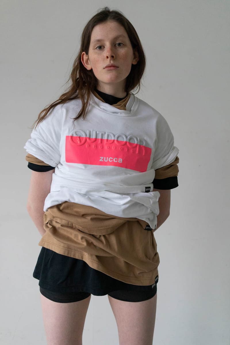 アウトドアプロダクツ ズッカ が初コラボでバッグとTシャツをリリース Zucca x Outdoor Products Collection Collab T-shirts Standard Asymmetric Diagonal Cut Neon Orange Black Light Brown Duffels Rucksacks "452U" "231LRG" "Konbu-N" Nylon backpack