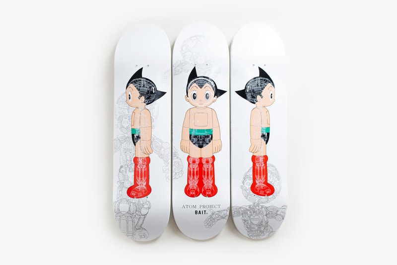 BAIT が『鉄腕アトム』をフィーチャーした限定スケートデッキをリリース  bait x astro boy atom project glow in the dark skateboard deck set of three triptych skate skateboards 