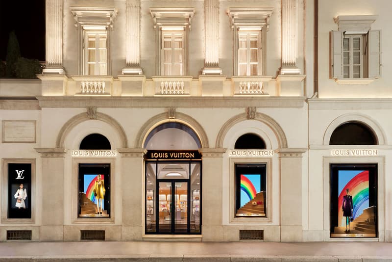 Louis Vuitton が従業員や子供たちを動員したアートプロジェクト“The Rainbow Project”を始動 Louis Vuitton The Rainbow Project Window Designs Paris Madrid Rome Frankfurt Madrid Milan Rainbows Drawings Animations Local