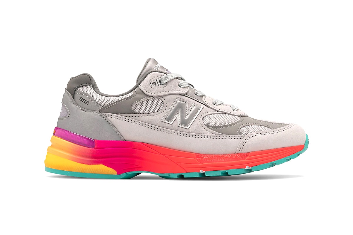 夏らしいマルチカラーのソールを装備した新作 New Balance 992 が登場 new balance 992 runner sneaker shoes multi color sole midsole 
