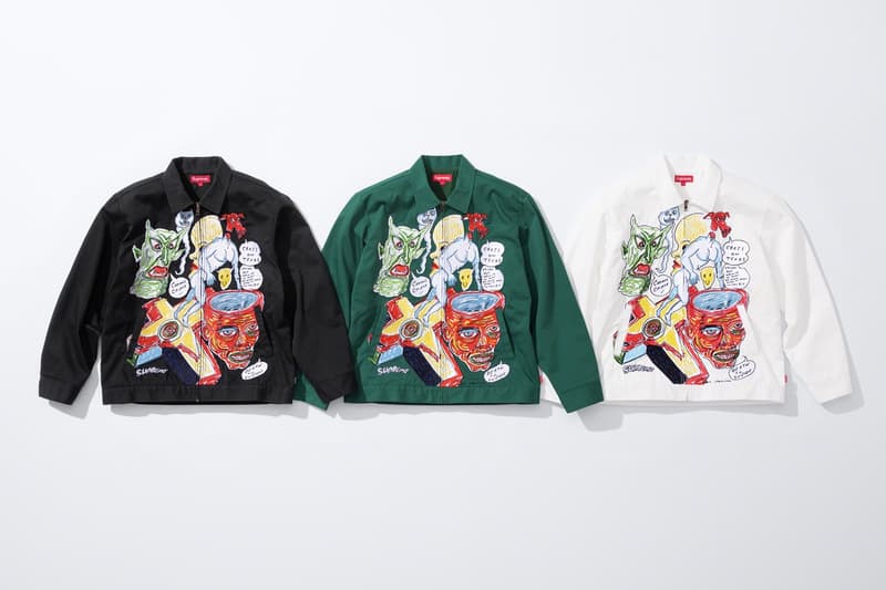 シュプリーム Supreme 2020年春夏コレクション発売アイテム - Week 12 Daniel Johnston(ダニエル・ジョンストン)とのコラボカプセルをはじめ、リップストップ素材のユーティリティジャケット、胸元にボックスロゴがワンポイントで施されたフーディ、後染め加工のロングスリーブのトップス、テーラードのセットアップ、〈KANGOL(カンゴール)〉とのコラボヘッドウェア、「Mechanix Wear(メカニクス ウェア)」製のグローブ、ボックスロゴが構成された折り畳みチェアーなどが並ぶ。