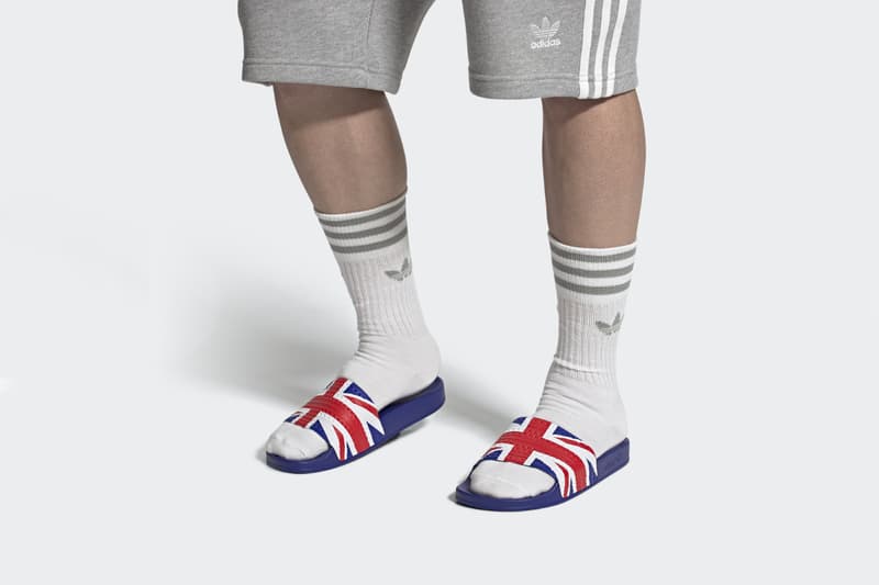 アディダスのアディレッタに国旗柄が登場 adidas adilette country nation flag ss20 britain england france netherlands italy germany spain usa info release