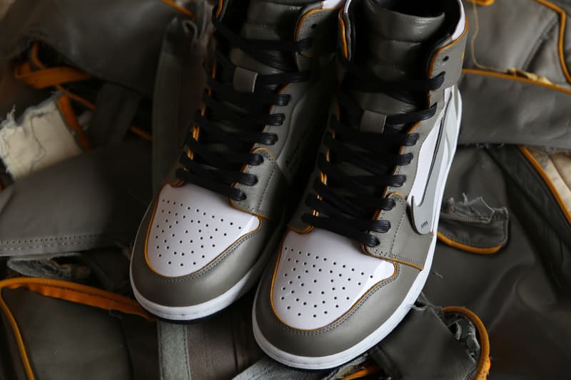 飛行機の廃材を用いたオフホワイト x エアジョーダン1が登場 Off-White x Air Jordan 1 the ten Custom sneakers shoes Made With Recycled Airplane Seats aircraft solutions usa inc ceeze customizer