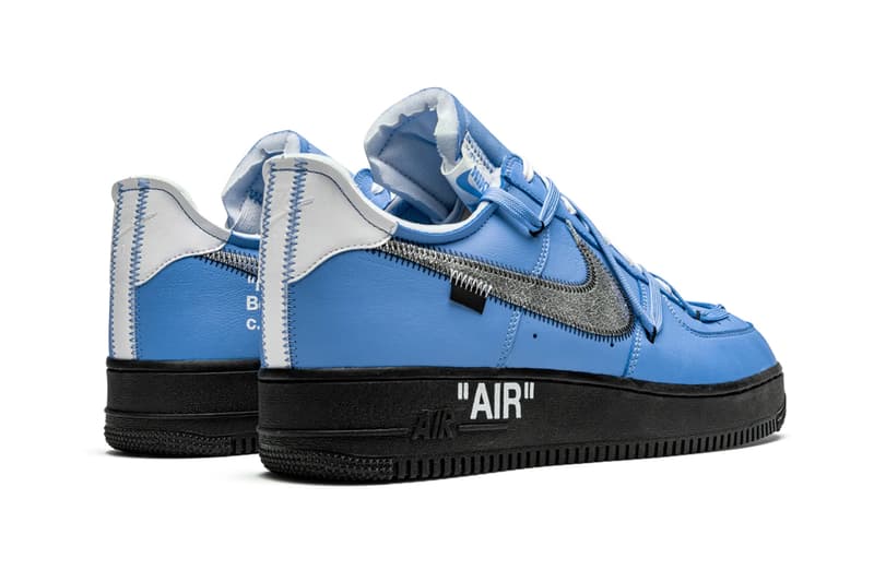 オフホワイト x ナイキエアフォース 1の未発売サンプルをチェック off white nike air force 1 mca sample stadium goods university blue black white virgil abloh louis vuitton official release date info photos price store list buying guide