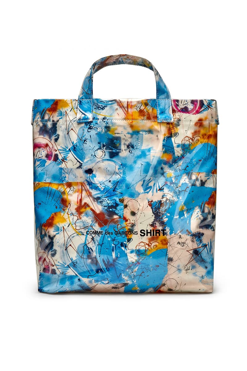 Futura x COMME des GARÇONS SHIRT がコラボコレクションを発表 Futura x COMME des GARÇONS SHIRT Fall/Winter 2020 Collection Collaboration Release Drop Closer Look Shirts Mens Tote Bags Coach Jacket T-Shirts FW20 Rei Kawakubo Graffti Colorful Print