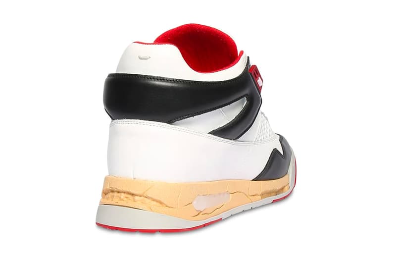 マルジェラからエアジョーダン4ぽいスニーカーが発売 Maison Margiela 35mm Deadstock Leather Mid-High Sneakers Release Info Buy Price LUISAVIAROMA Jordan Air Brand 4 fire red white black grey