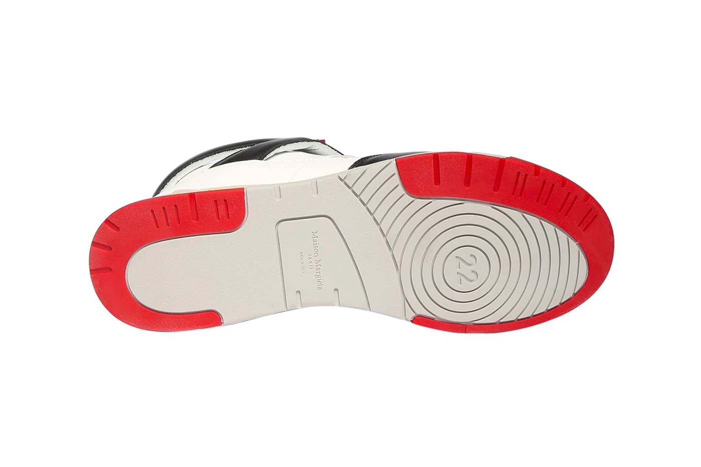 マルジェラからエアジョーダン4ぽいスニーカーが発売 Maison Margiela 35mm Deadstock Leather Mid-High Sneakers Release Info Buy Price LUISAVIAROMA Jordan Air Brand 4 fire red white black grey