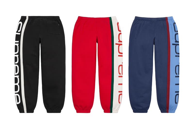 シュプリーム Supreme 2020年秋冬コレクション パンツ 今季はボンテージパンツやスタッズ付きのワークパンツといったパンク要素溢れるものから、アニメ『スマーフ（The Smurfs）』や〈Fox Racing（フォックス レーシング）〉とのコラボピース、絵師・佐伯俊男、Lee Scratch Perry（リー・スクラッチ・ペリー）のアートワークを使ったデニムパンツなどセットアップで着こなしたいアイテムまでが揃う。その他にもカーペンターパンツ、ナイロンパンツ、ベロアパンツ、カーゴパンツなど幅広いスタイルに対応できるピースが多数ラインアップ。