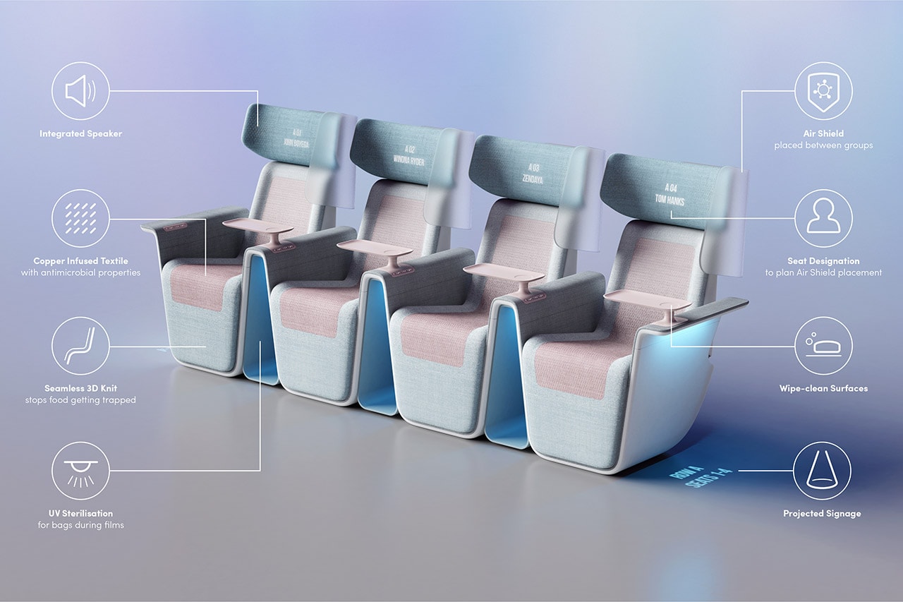 デザインエージェンシー LAYER がコロナ対策がなされた映画鑑賞用のシートのコンセプトデザインを公開 LAYER COVID 19 Conscious Movie Theater Seats london design firm agency studio conceptual seating social distancing coronavirus
