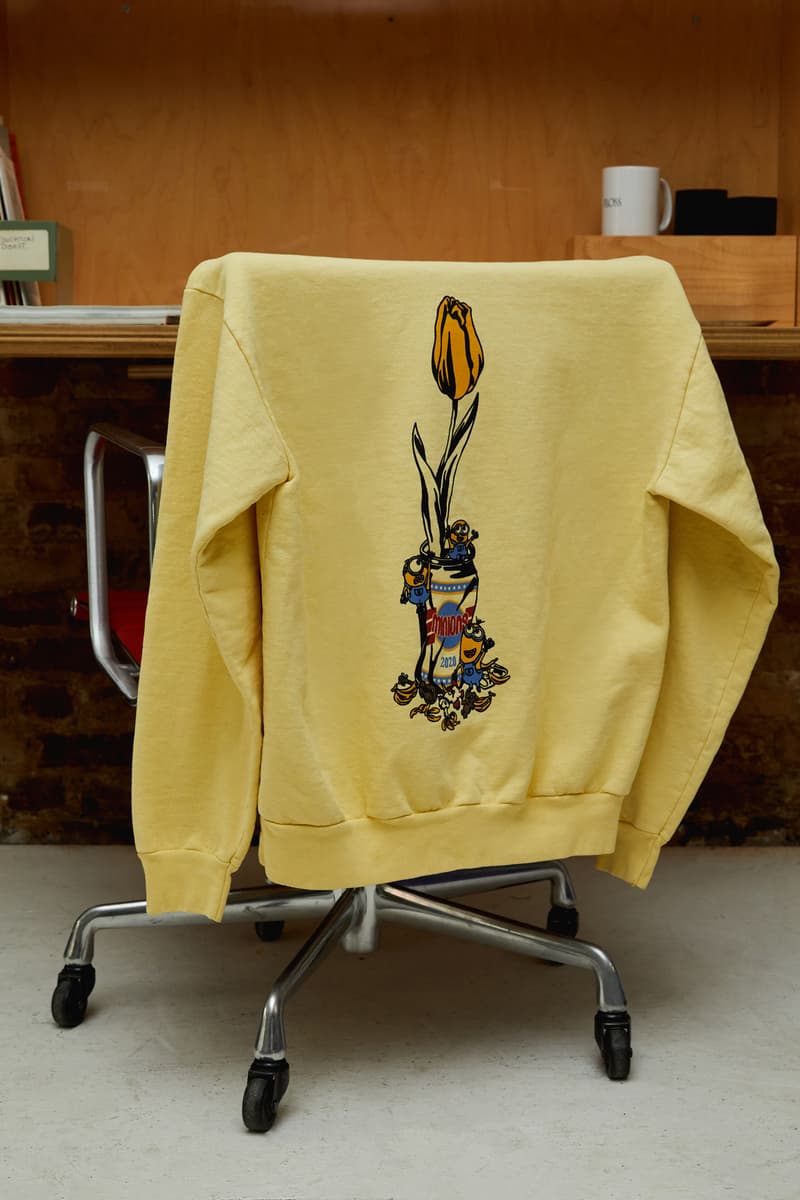 ヴェルディ x『ミニオンズ』のコラボコレクションが登場 Closer look Verdy Minions Collection Hoodies T-Shrits Stickers Pins Bandanas Vick Minion Despicable Me playful design graphics flower vase