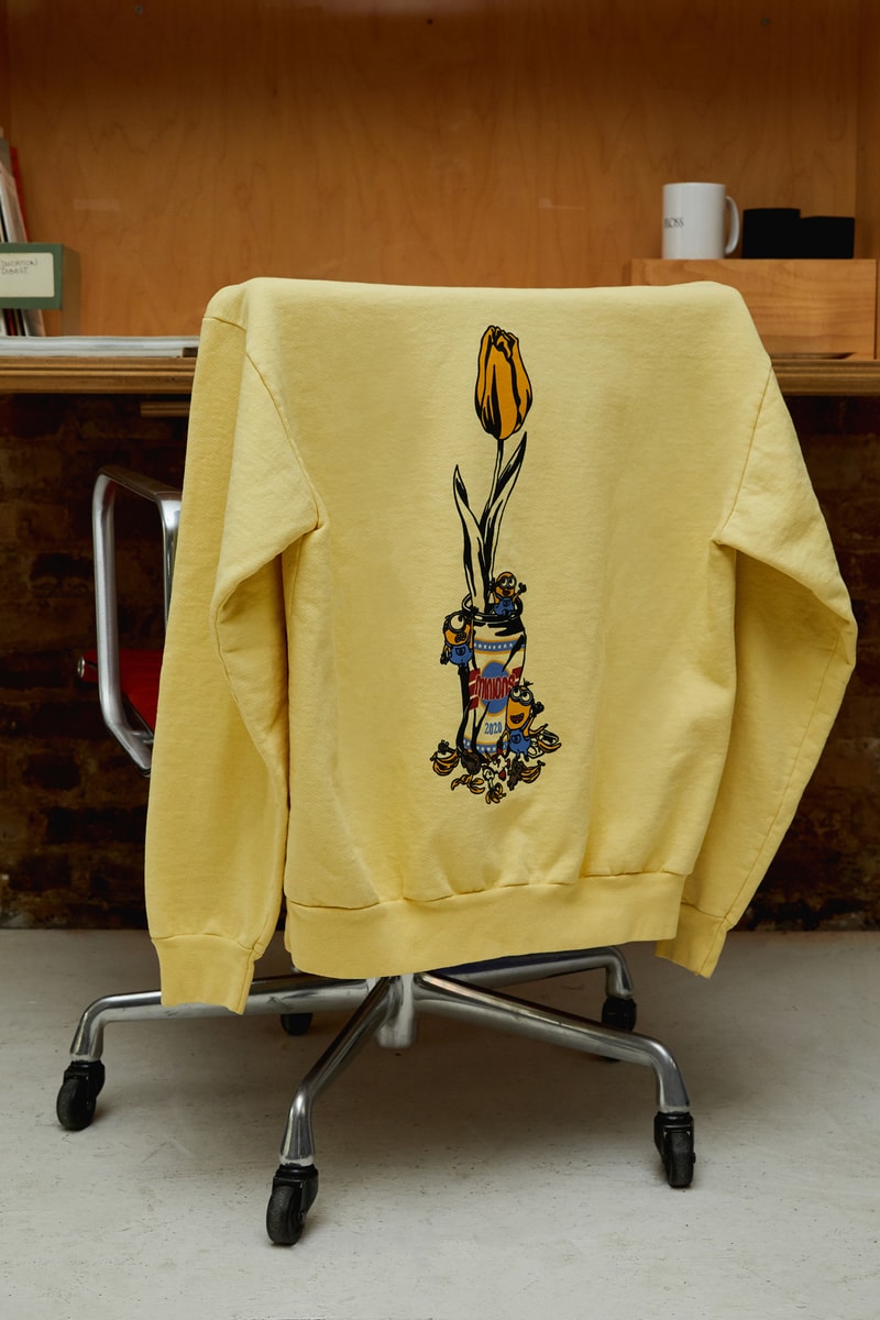 ヴェルディ x『ミニオンズ』のコラボコレクションが登場 Closer look Verdy Minions Collection Hoodies T-Shrits Stickers Pins Bandanas Vick Minion Despicable Me playful design graphics flower vase