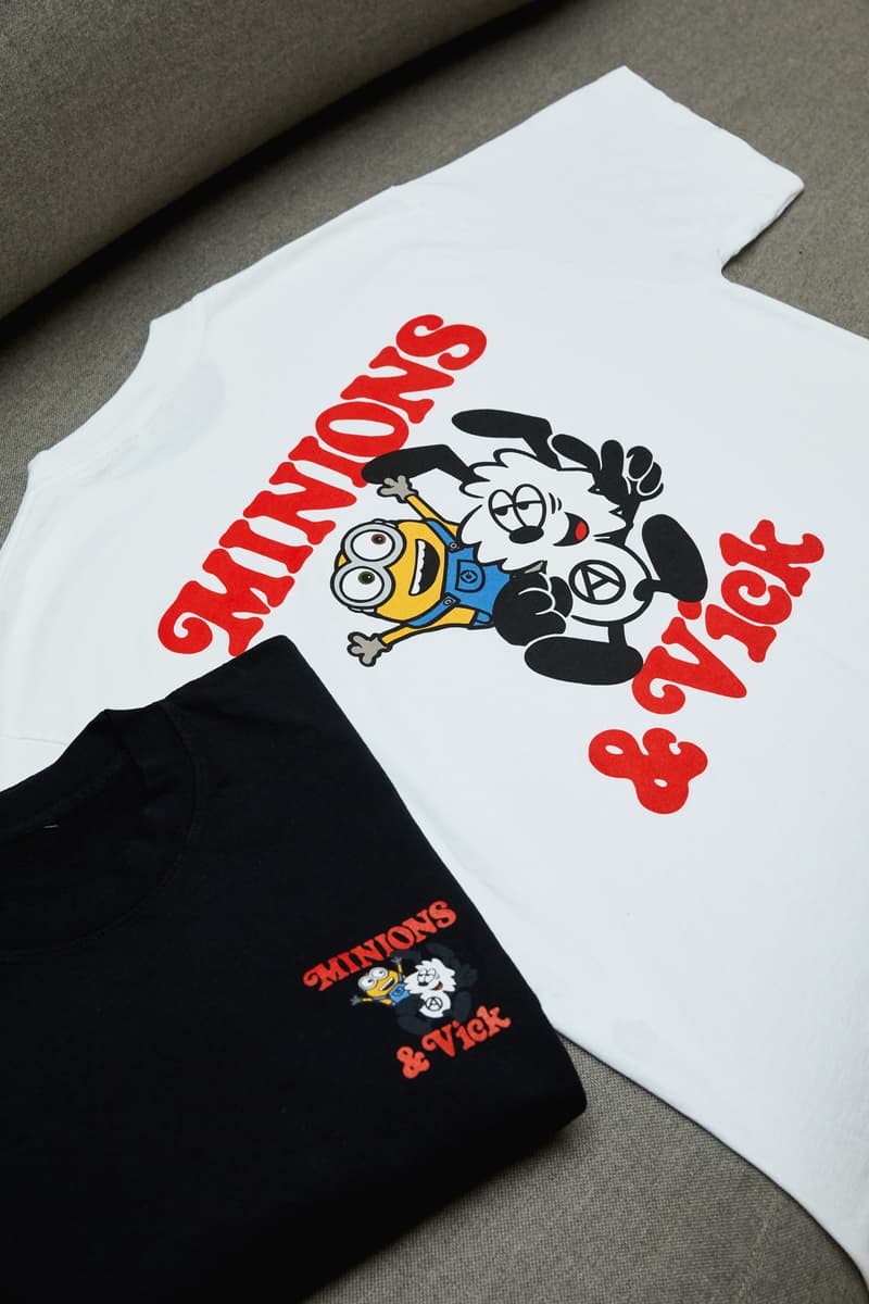 ヴェルディ x『ミニオンズ』のコラボコレクションが登場 Closer look Verdy Minions Collection Hoodies T-Shrits Stickers Pins Bandanas Vick Minion Despicable Me playful design graphics flower vase