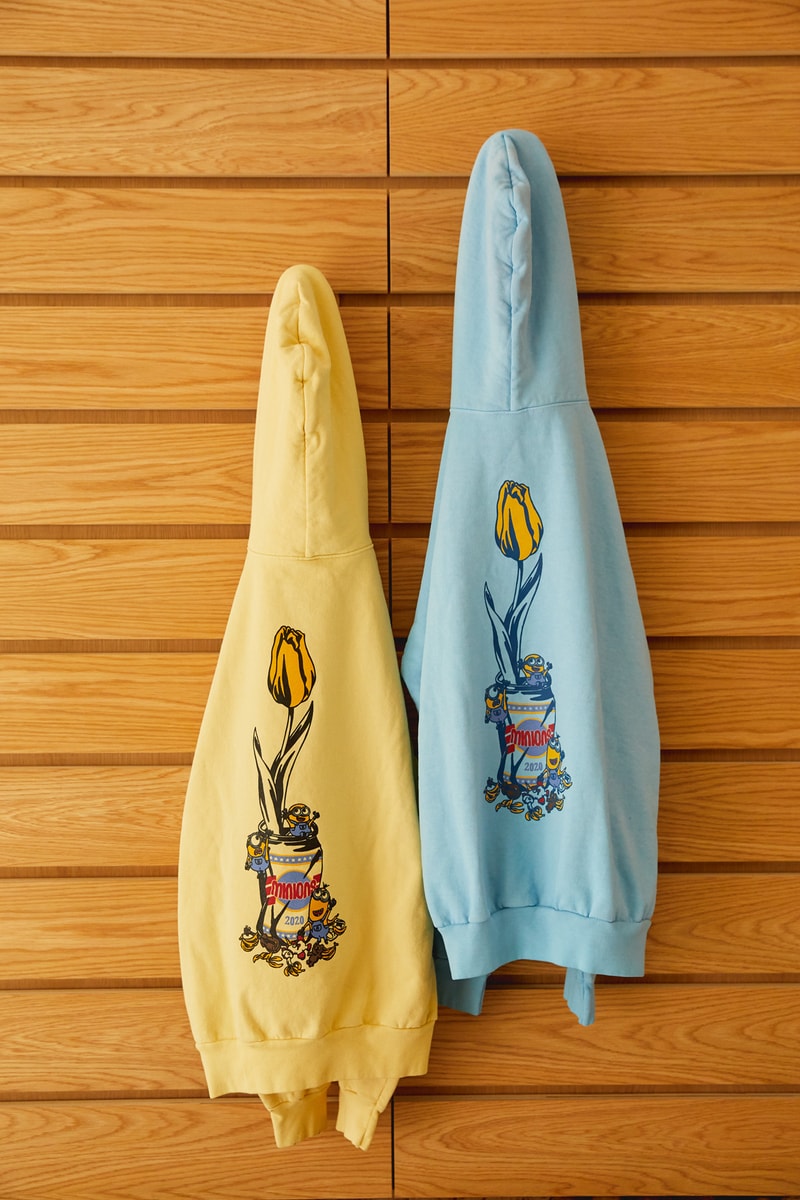 ヴェルディ x『ミニオンズ』のコラボコレクションが登場 Closer look Verdy Minions Collection Hoodies T-Shrits Stickers Pins Bandanas Vick Minion Despicable Me playful design graphics flower vase