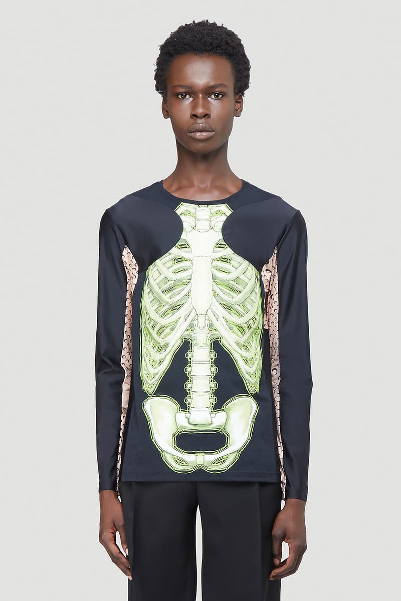 Marine Serre がハロウィンシーズンに向けて最新ロングスリーブTシャツを発売 Marine Serre Skeleton Long-Sleeve T-Shirt Black Half Moon Print Tight Top Unisex LN-CC Halloween Fall Winter 2020 FW20 Neon Green Graphic Spooky