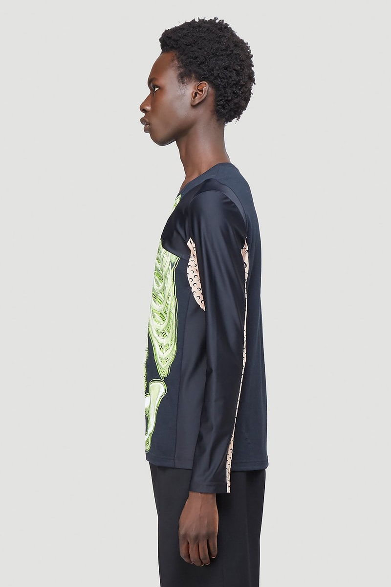 Marine Serre がハロウィンシーズンに向けて最新ロングスリーブTシャツを発売 Marine Serre Skeleton Long-Sleeve T-Shirt Black Half Moon Print Tight Top Unisex LN-CC Halloween Fall Winter 2020 FW20 Neon Green Graphic Spooky