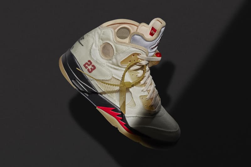 Off-White™ x Air Jordan 5 “Sail” とコラボアパレルの公式ビジュアルが解禁 Off-White™ x Air Jordan 5 "Sail" Collection Release Date