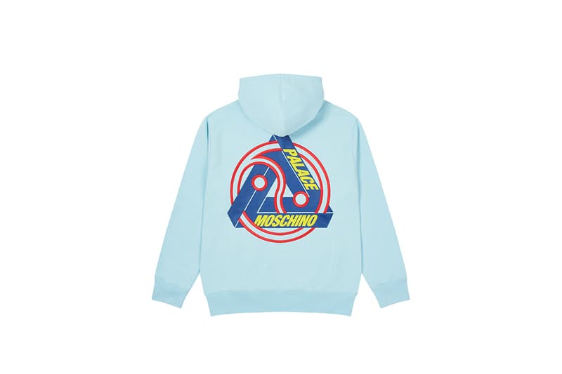 パレス スケートボード palace skateboards とモスキーノ moschino による初コラボが実現  moschino palace skateboards collection collaboration shearling jackets puffers denim hoodies t shirts release fall winter 2020 milk carton duck logo shirt jeans jacket motorcycle bell helmet jeremy scott