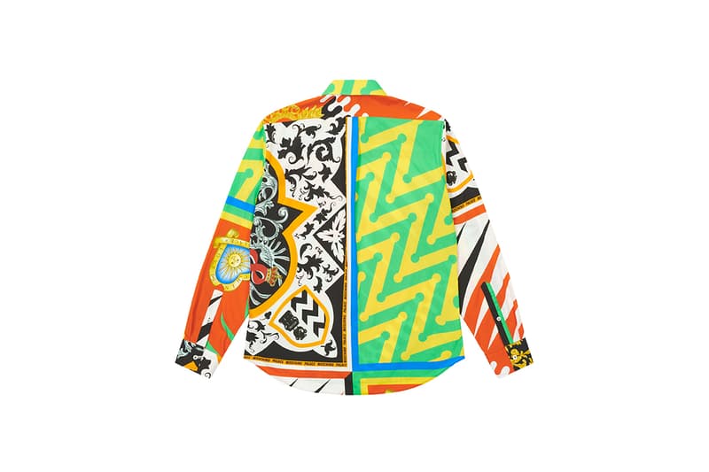 パレス スケートボード palace skateboards とモスキーノ moschino による初コラボが実現  moschino palace skateboards collection collaboration shearling jackets puffers denim hoodies t shirts release fall winter 2020 milk carton duck logo shirt jeans jacket motorcycle bell helmet jeremy scott