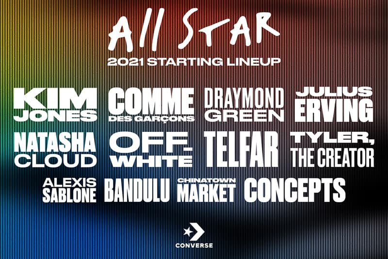 コンバースがキムジョーンズ、CdG、オフホワイトとの新作コラボをアナウンス converse kim jones off white telfar clemons comme des garcons cdg tyler the creator concepts chinatown market bandulu draymond green kelly oubre natasha julius erving alexis sablone pro leather all star bb evo chuck 70 